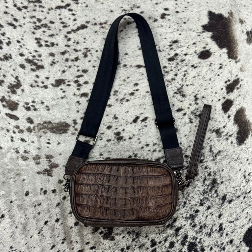 BANDOLERA COCODRILO CAFÉ