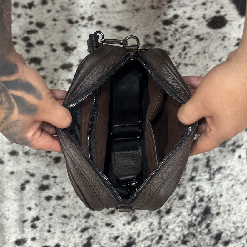 BANDOLERA COCODRILO CAFÉ